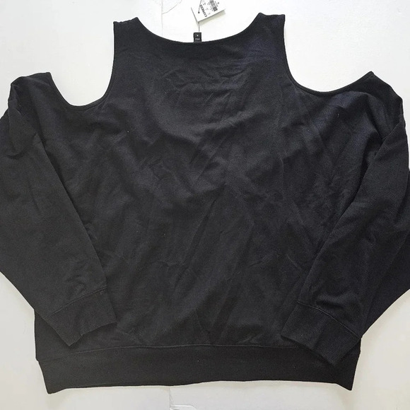 Express V-Neck Faux Wrap Open Shoulder Sweatshirt - Picture 2 of 5